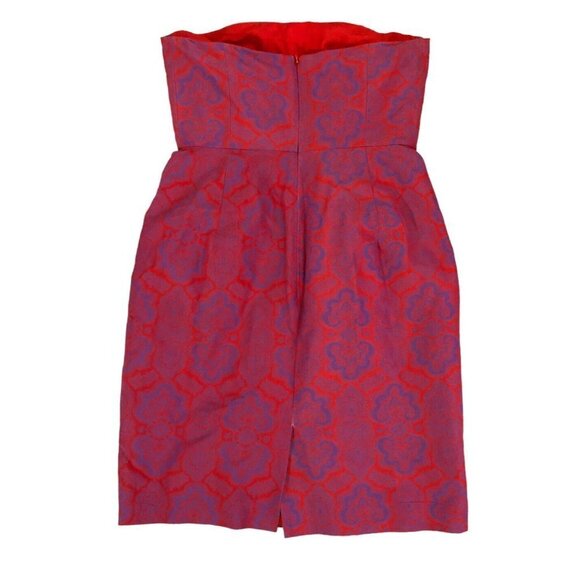 J.Crew Ella Dress In Medallion Paisley Print Size 4 Strapless Red / Purple Zip - Picture 3 of 9